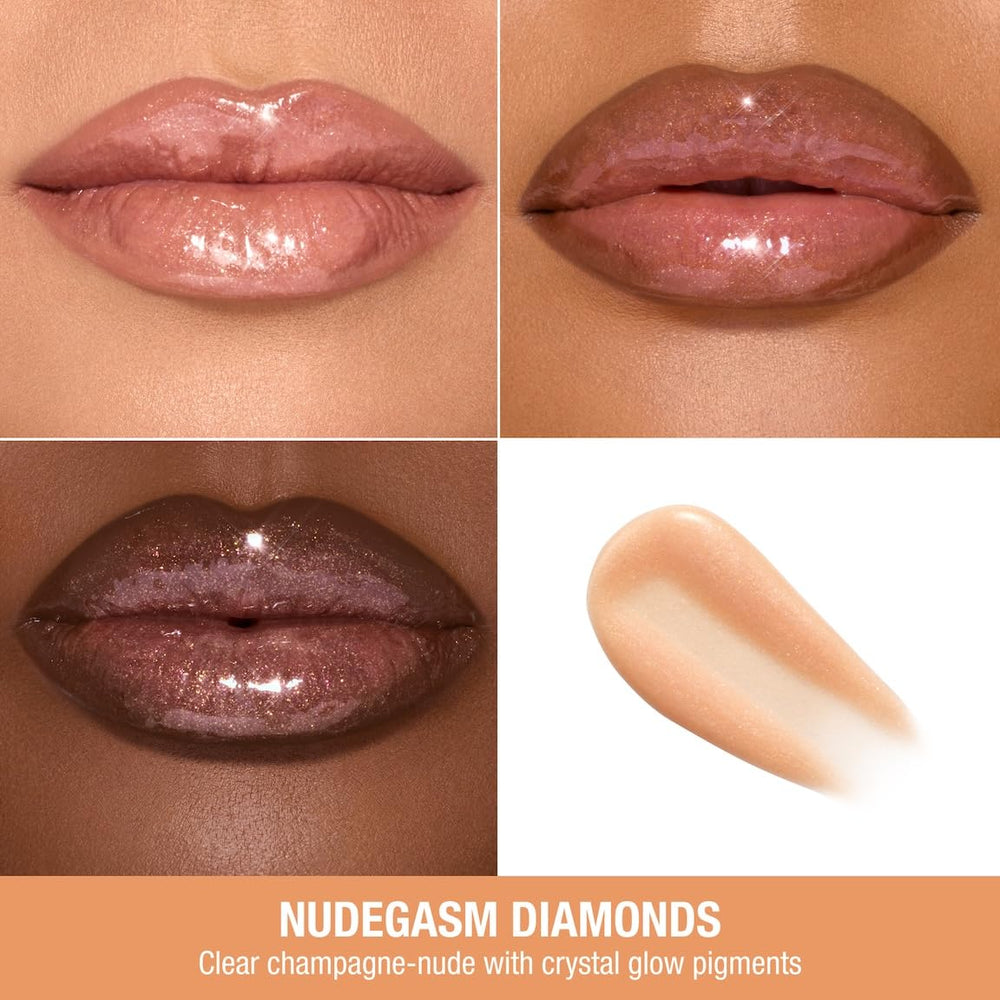 Nudegasm Diamonds gloss with high-shine, glossy swipe on lips