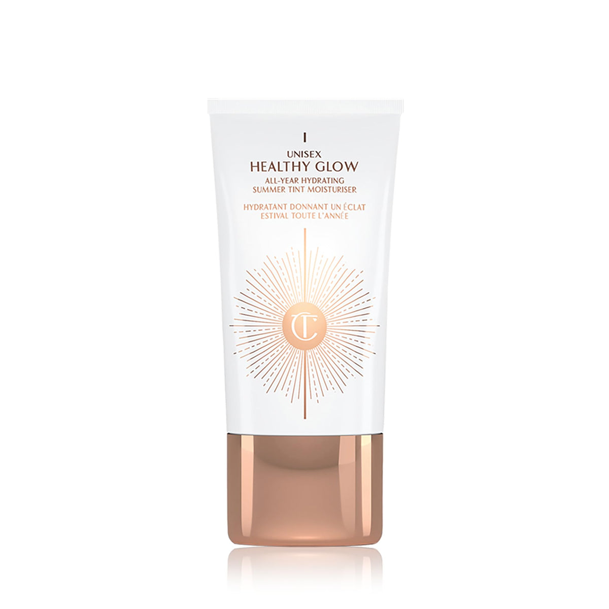 Charlotte Tilbury Healthy Glow Skin Tint bottle close-up showing soft radiance and bronzed warmth