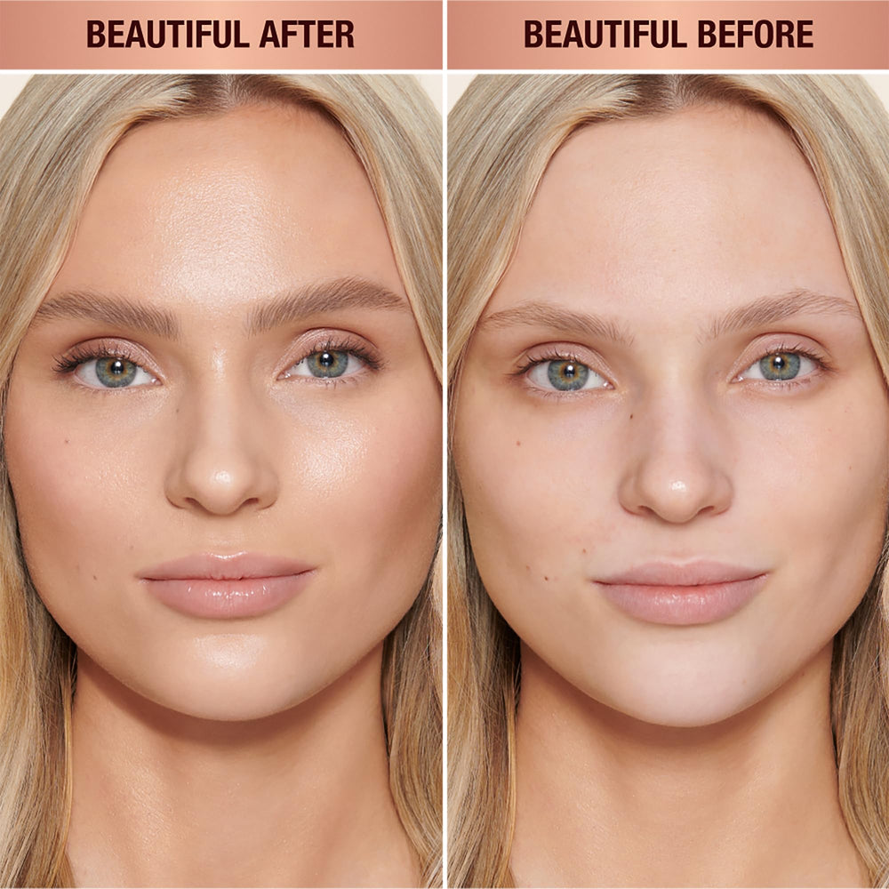 Swatch of Healthy Glow Skin Tint blending into skin for sun-kissed, even finish