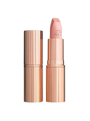Charlotte Tilbury Hot Lips Matte Lipstick in Kim K.W. shade delivers hydrating satin color.