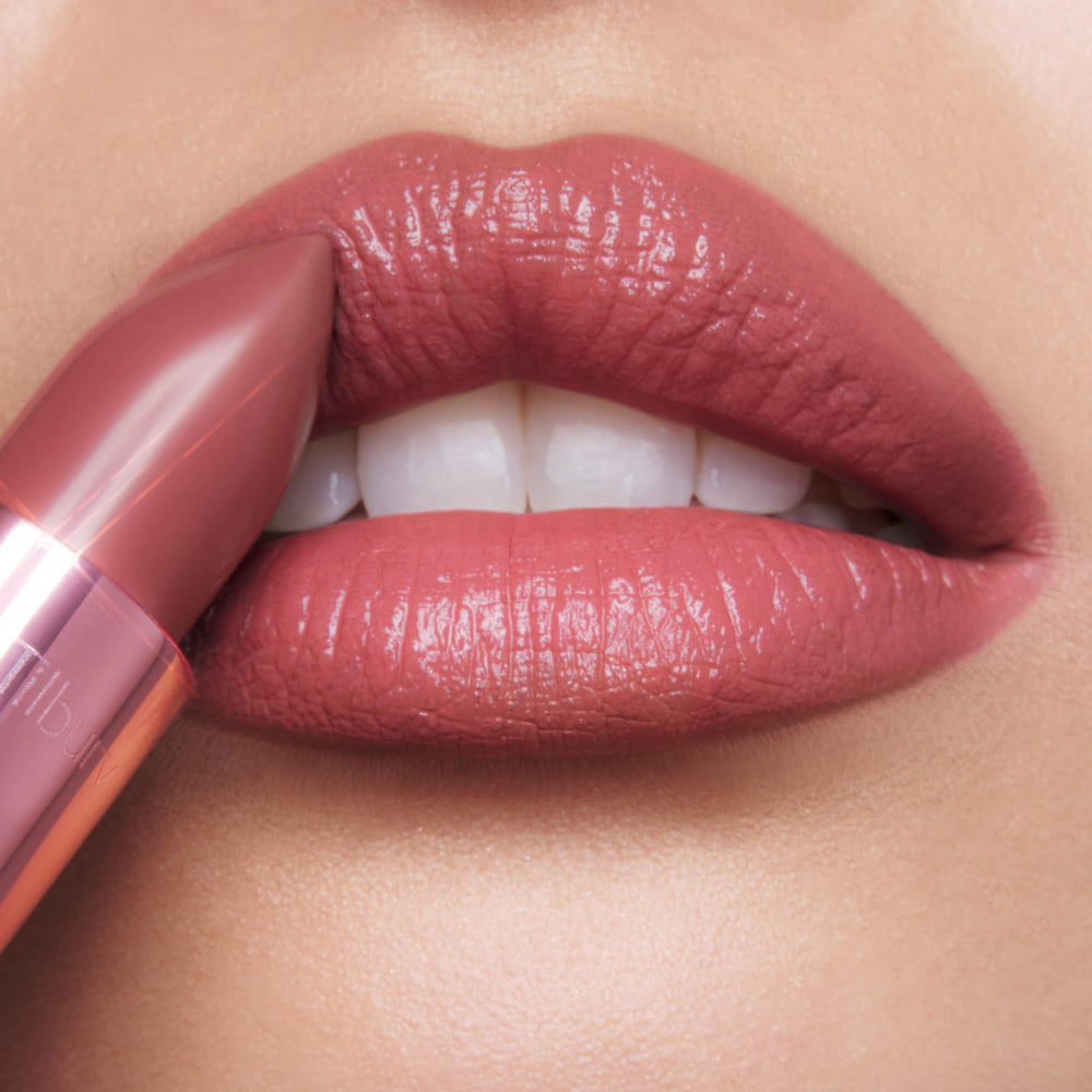 Charlotte Tilbury Iconic Hollywood Lip Trio close-up application demonstrates balanced glide and even coverage.