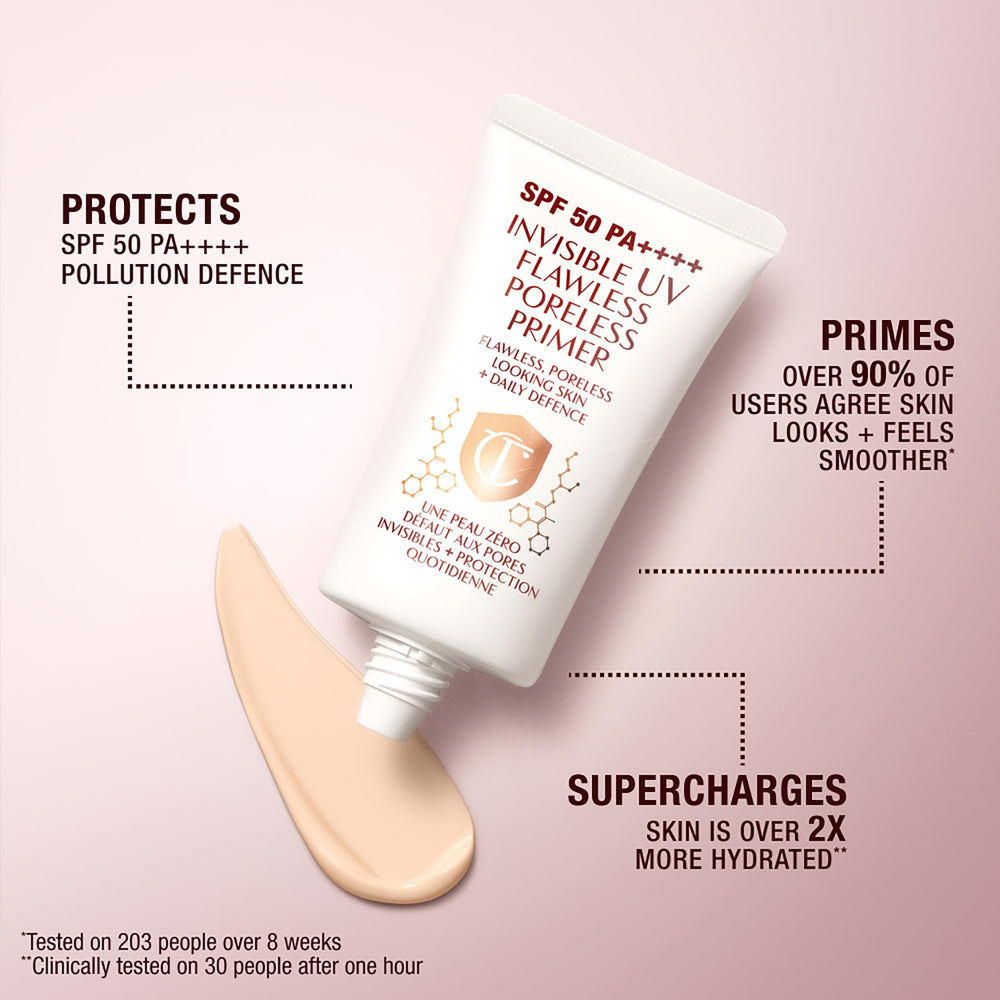 Charlotte Tilbury Hyaluronic acid formula provides lasting moisture for a dewy feel