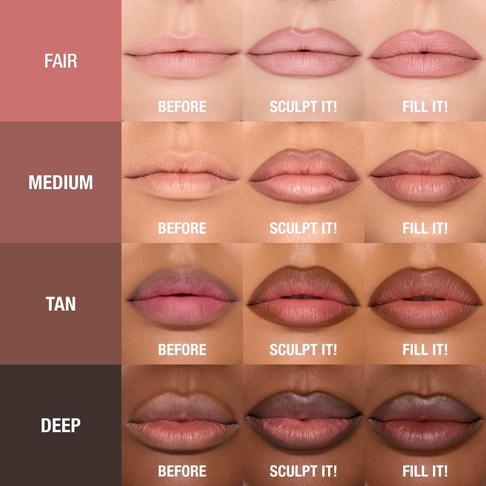 Charlotte Tilbury Lip Cheat Contour Duo FILL shade provides even nude color.