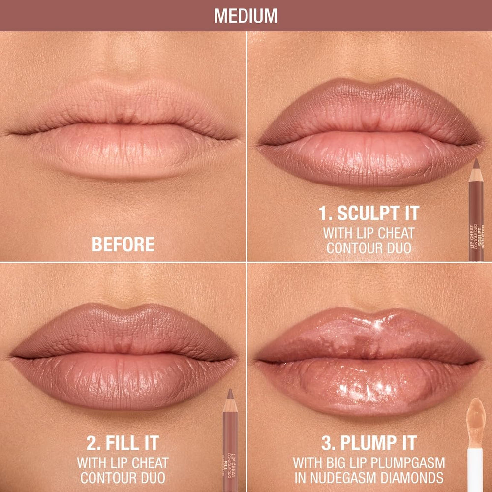 Lip Cheat Contour Duo sculpt shade creates defined outer edges with a soft shadow