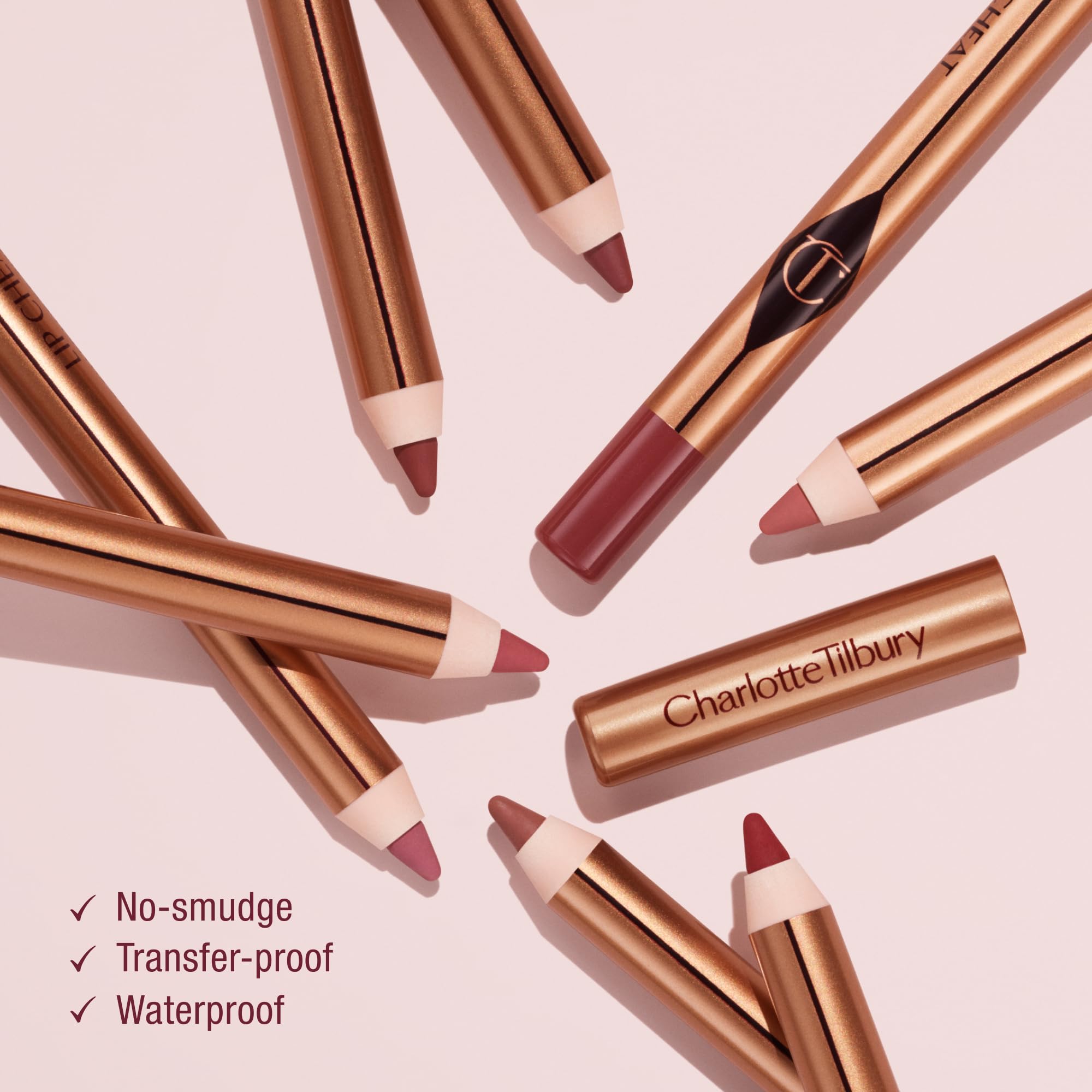 Charlotte Tilbury Lip Cheat Pillow Talk Medium fuller pout demo with lip line refinement.