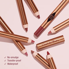 Charlotte Tilbury Lip Cheat Pillow Talk Medium fuller pout demo with lip line refinement.