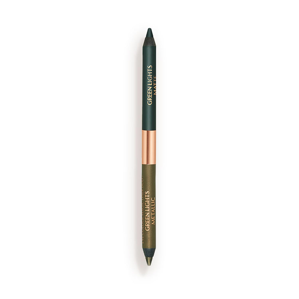 Charlotte Tilbury Magic Eyeliner Green Lights matte end defines the lash line with precision.