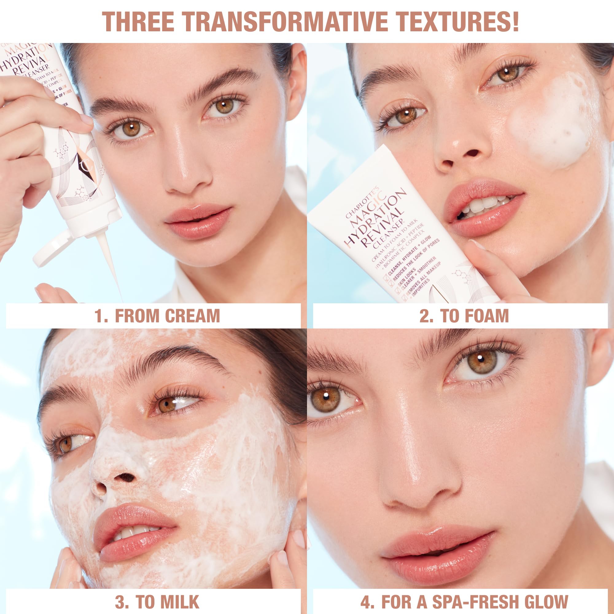 Peptide complex in Charlotte Tilbury Magic Hydration Revival Cleanser in action.