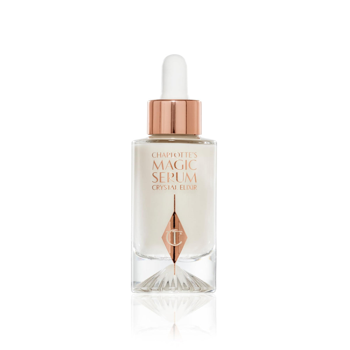 Charlotte Tilbury Magic Serum Crystal Elixir bottle ready for daily hydration and smooth skin prep.