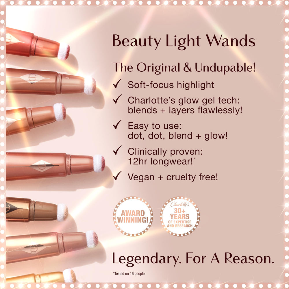 Charlotte Tilbury Pillow Talk Beauty Light Wand Magic Cushion applicator for even dots.