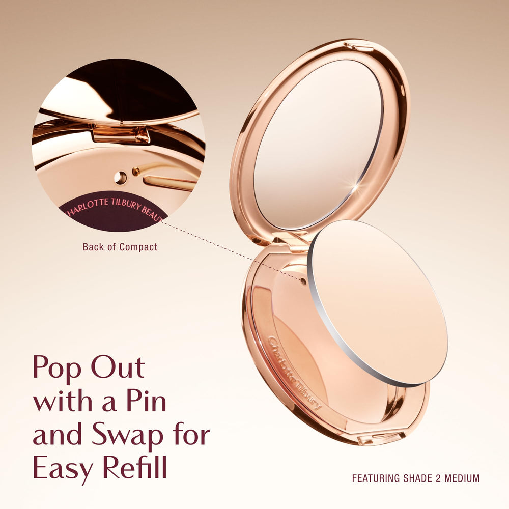 Charlotte Tilbury powder can be worn alone or over foundation for versatility.