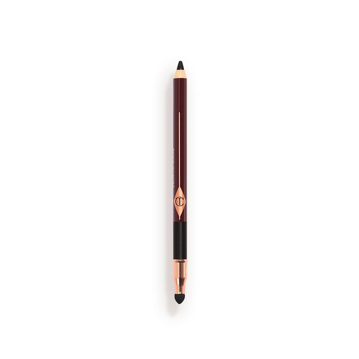 Charlotte Tilbury Rock 'N' Kohl Bedroom Black close-up shows intense matte black pigment and lasting wear.