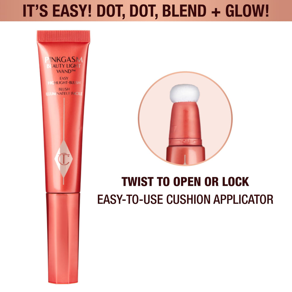 Charlotte Tilbury Spotlight swatch on cheekbone adds glow.