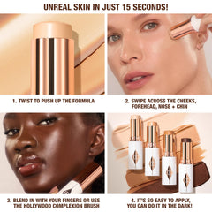 Application swipe demonstrates seamless no-foundation glow with Unreal Skin Tint