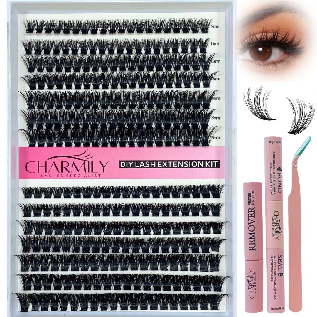 Charmily DIY Lash Clusters Kit: 280 lightweight clusters for natural look.