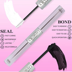 Charmily Lash Cluster Glue dual-ended application setup highlights bond and seal workflow.