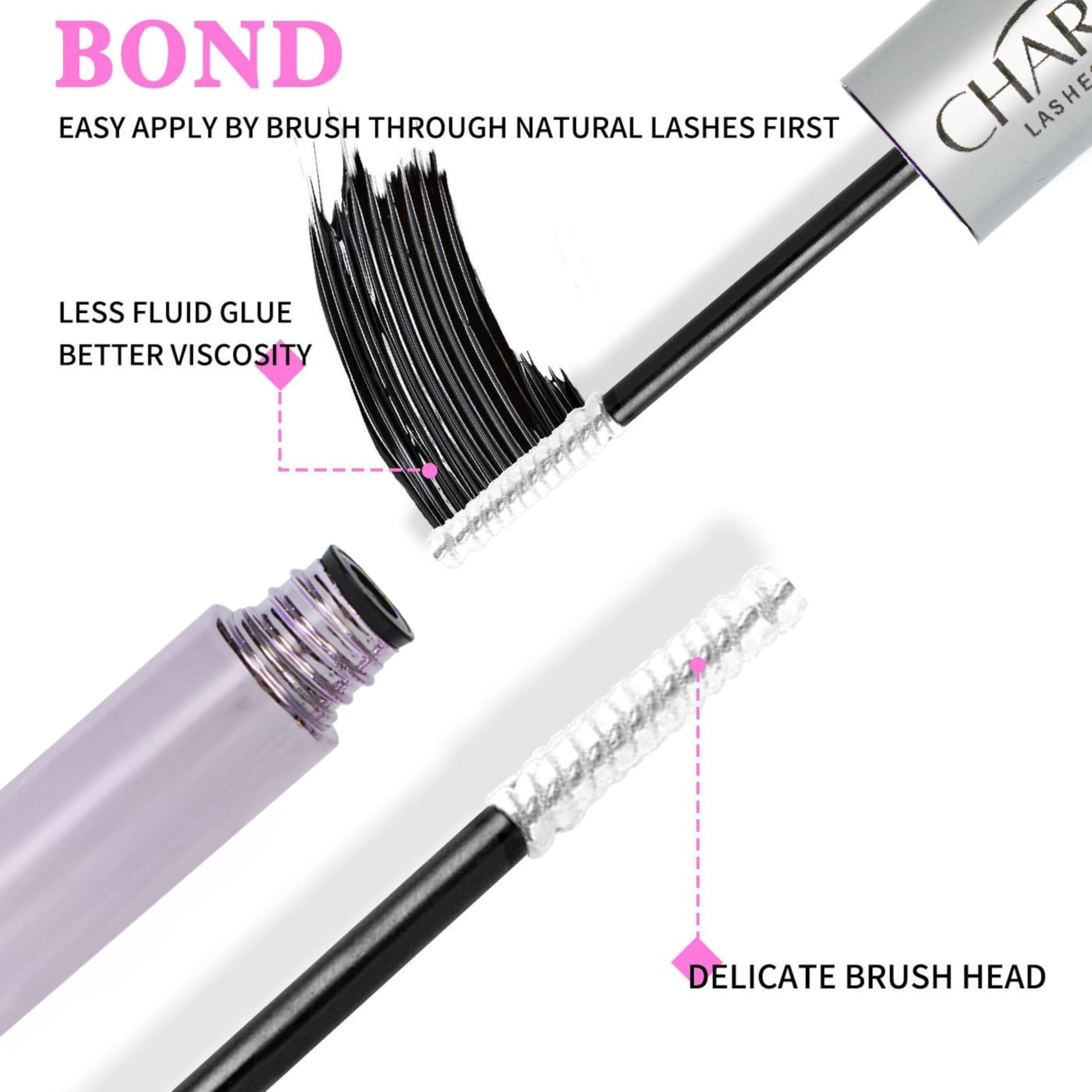 Charmily Lash Cluster Glue safe formula suitable for sensitive eyes in everyday wear.