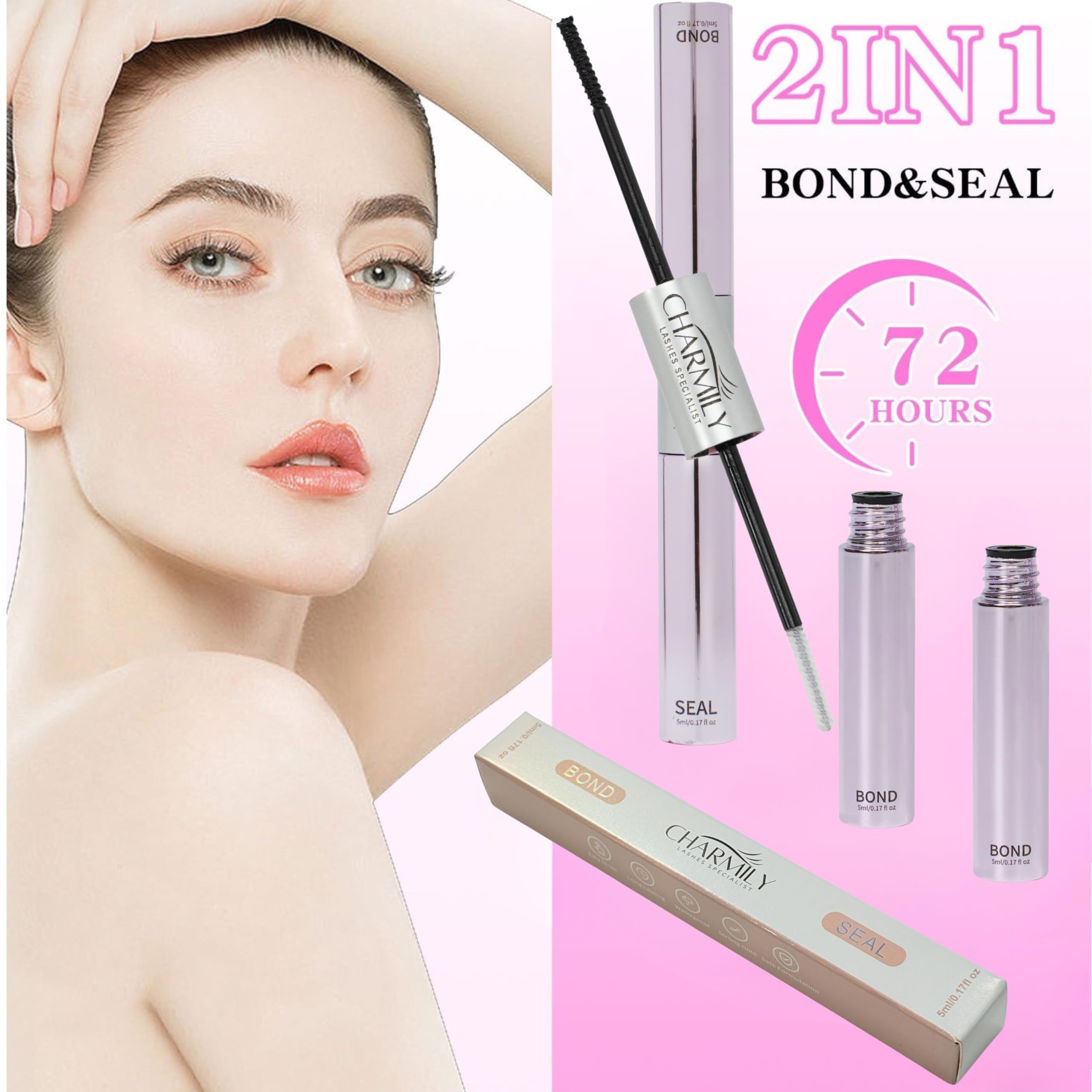 Charmily Lash Cluster Glue waterproof hold demonstrated on real lashes during activities.