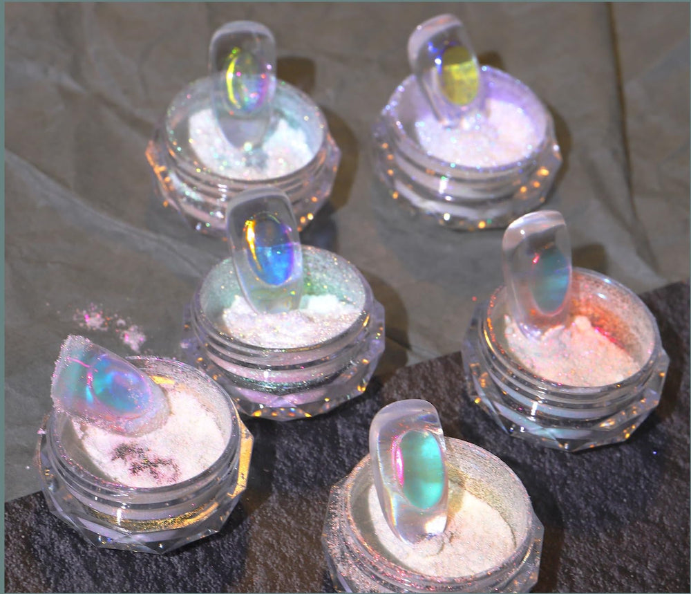 Pigmento Charming May iridiscente para arte de uñas, efecto cromado sutil