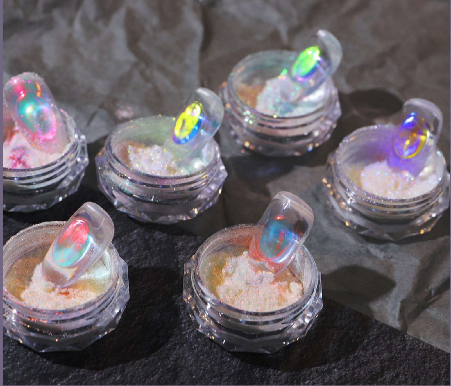 Polvo Charming May cromado iridiscente para uñas, efecto multicolor de alto brillo