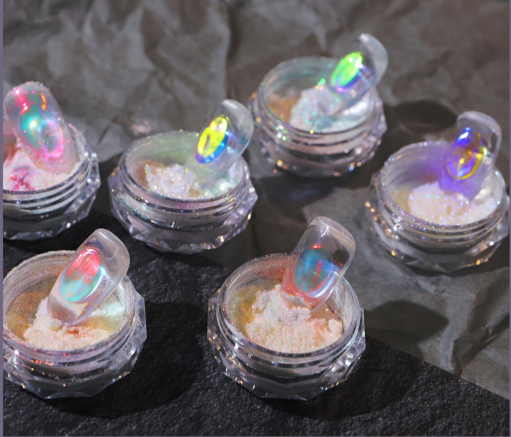 Polvo Charming May cromado iridiscente para uñas, efecto multicolor de alto brillo
