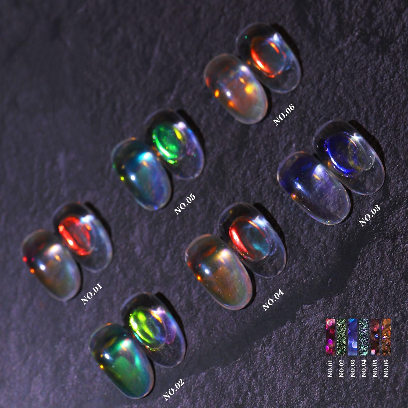 Polvo Charming May neon arcoíris holográfico para uñas con brillo vibrante