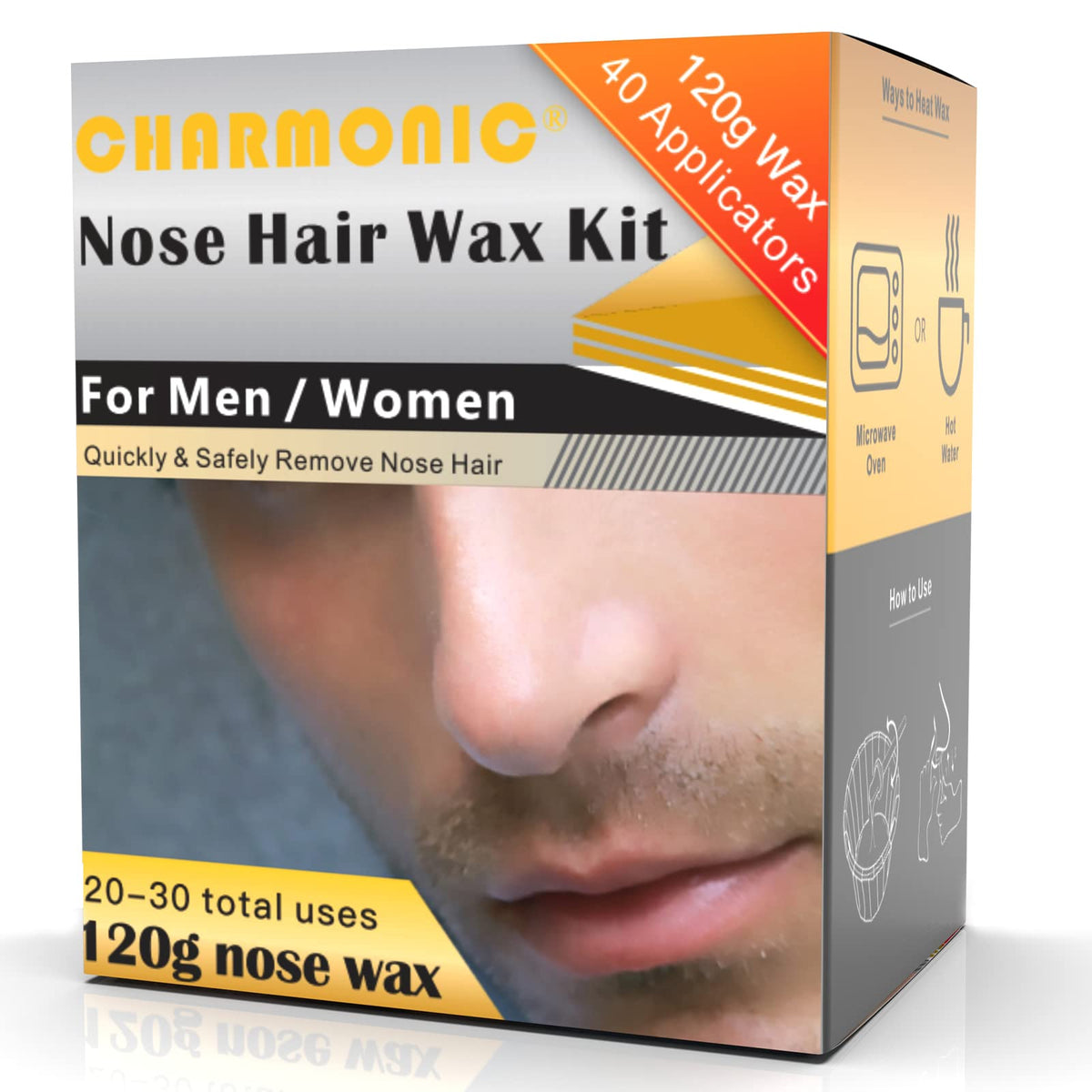 Charmonic nose wax kit 120g package for quick, at-home grooming.