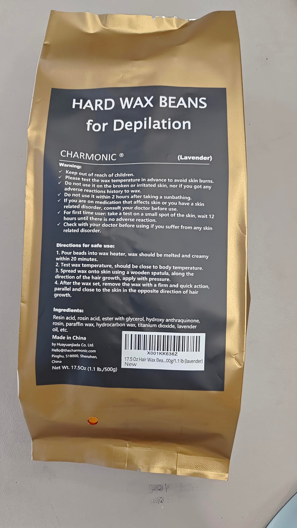 Charmonic value-focused packaging highlights cost-effective waxing per ounce.