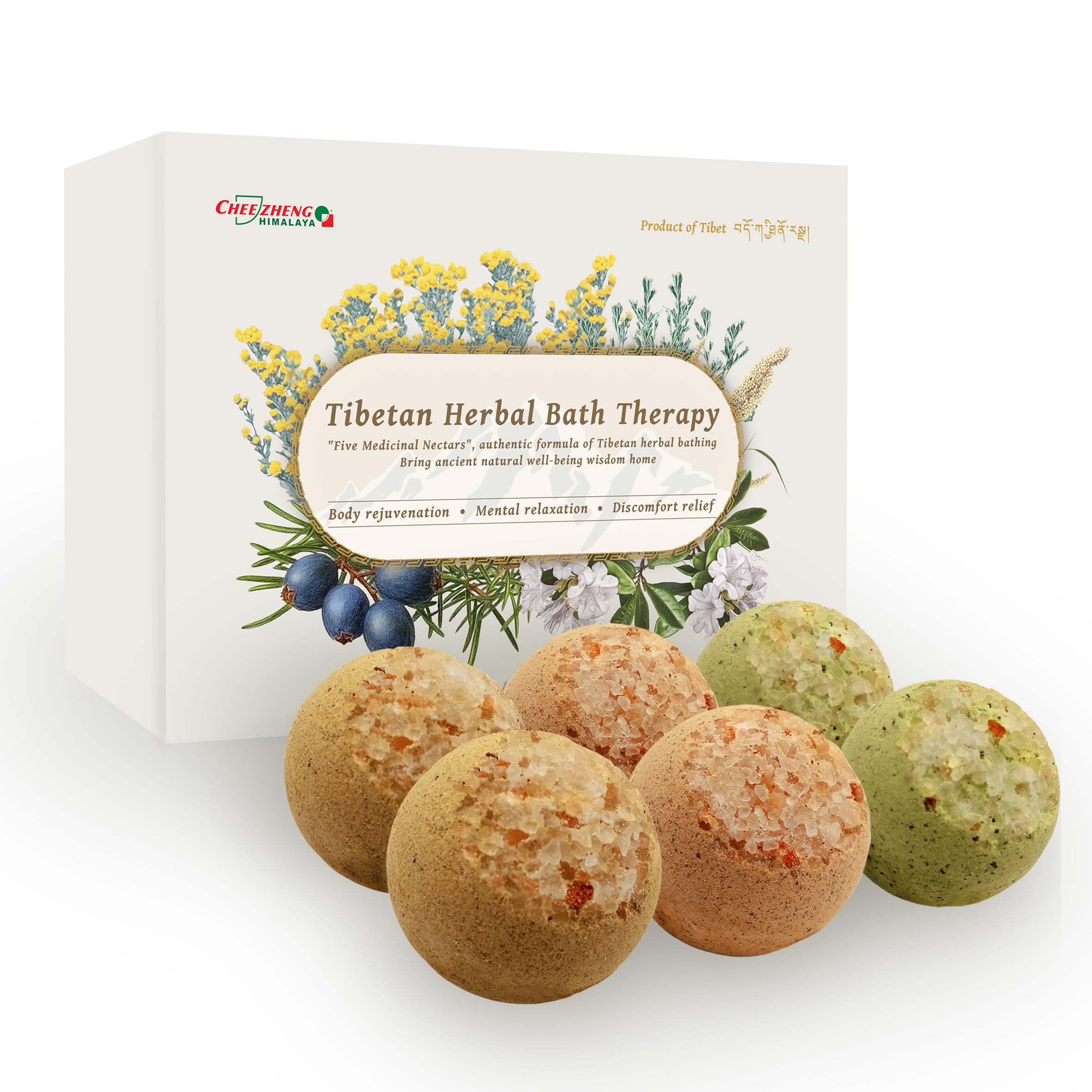 CheezhengHimalaya bath bombs gift set with Tibetan herbs for a spa-like soak