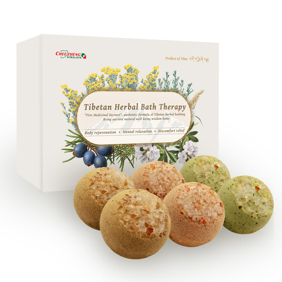 CheezhengHimalaya bath bombs gift set with Tibetan herbs for a spa-like soak