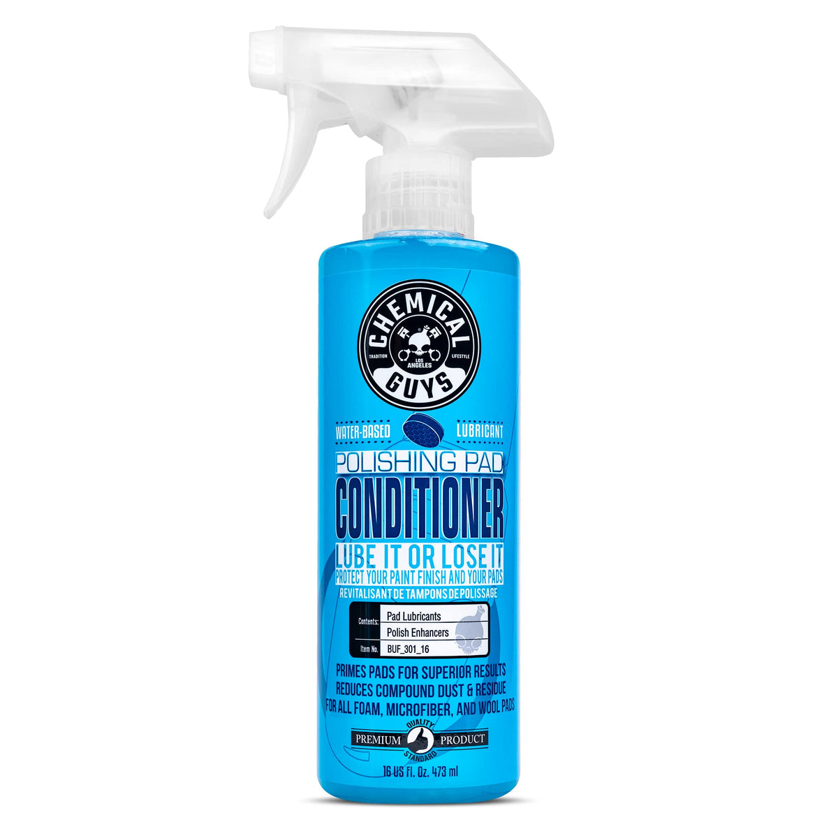Chemical Guys acondicionador para almohadillas de pulido; mejora absorción y reduce fricción.