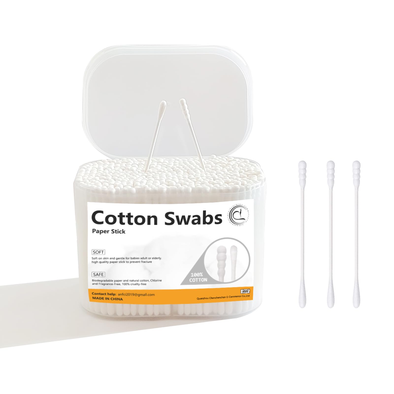 Chenchenchen 1000-count mini cotton swabs with spiral head for safe, precise cleaning.
