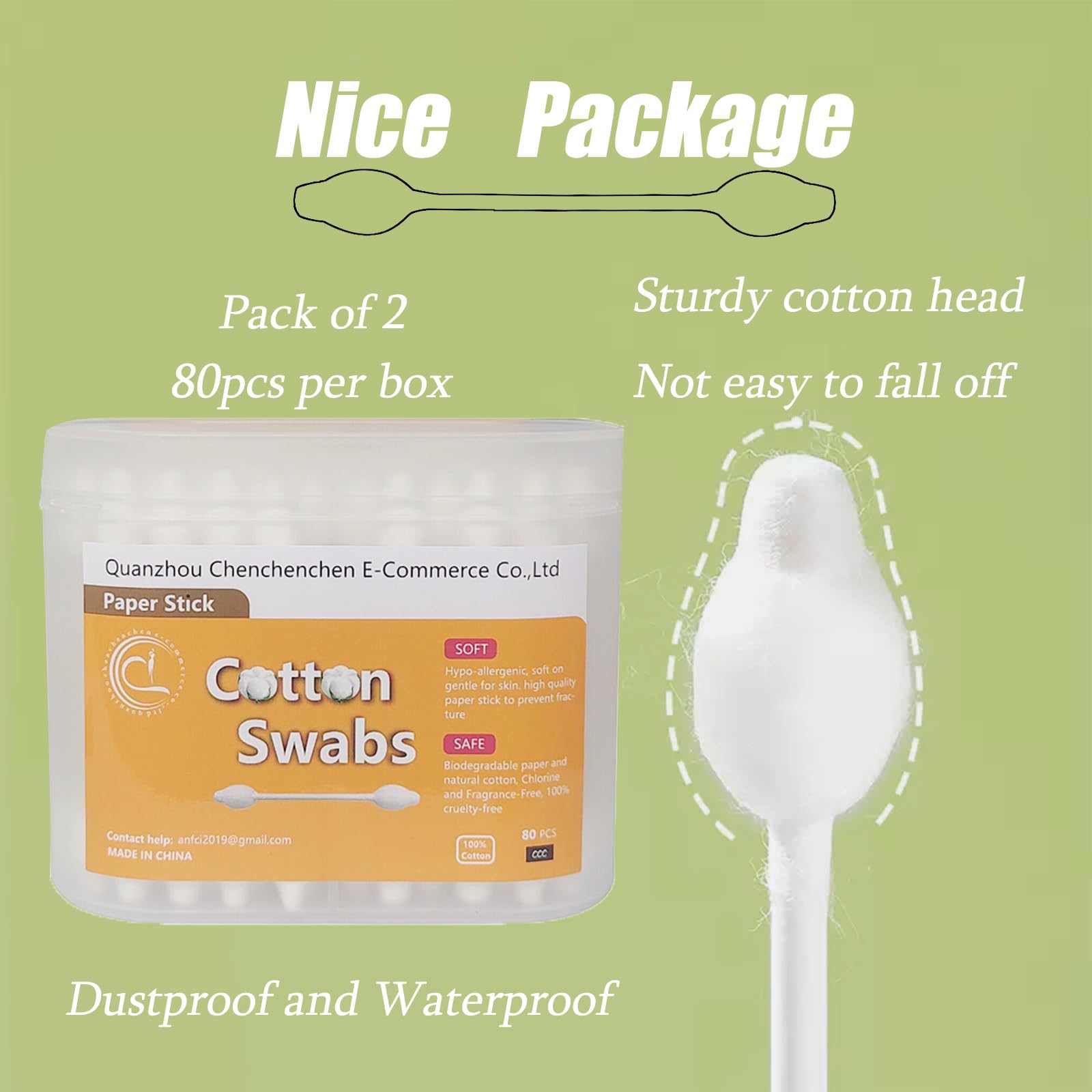 Chenchenchen large-tip swabs for nose, ears, and small spaces.
