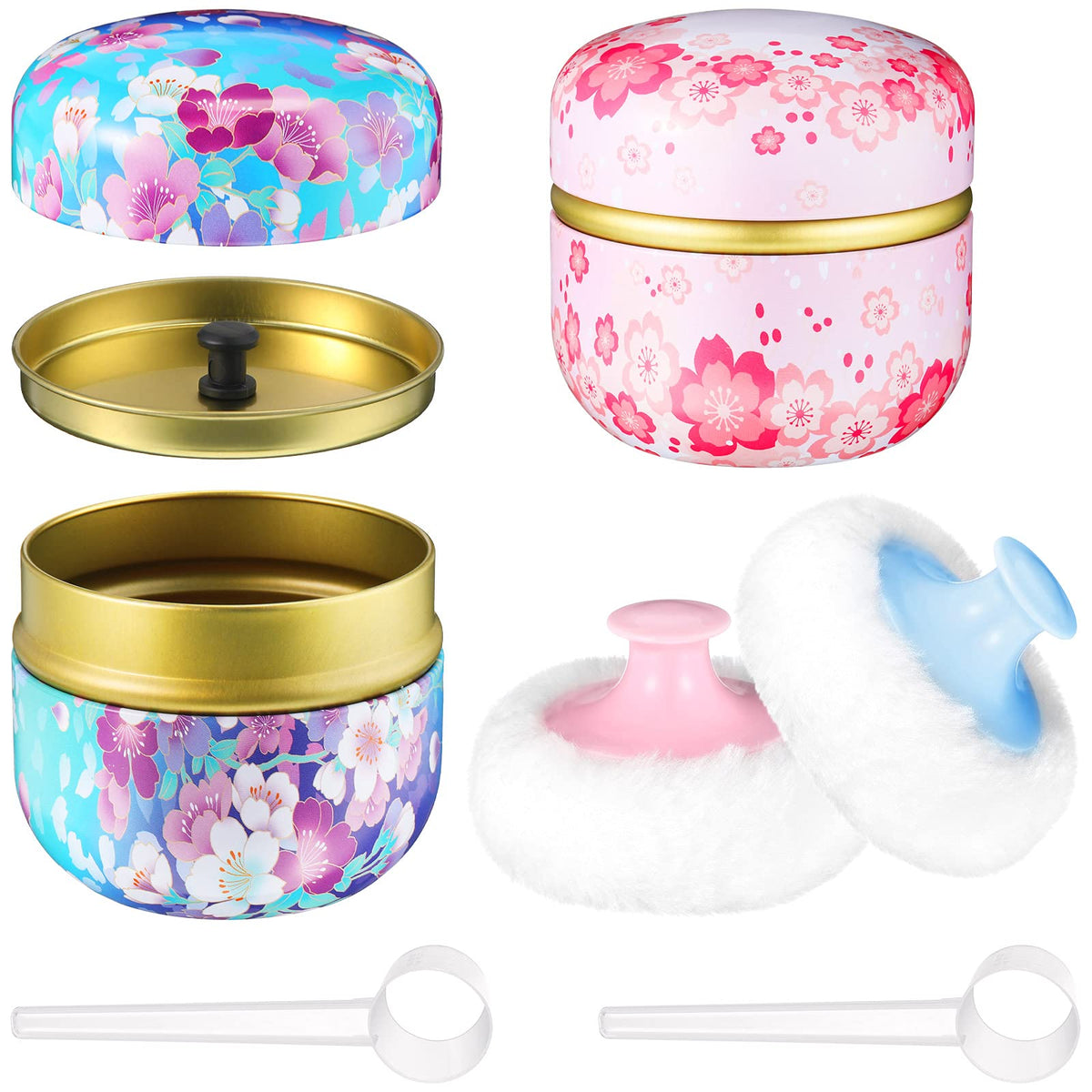 CHENGU powder puff and container set in white and pink for easy powder application
