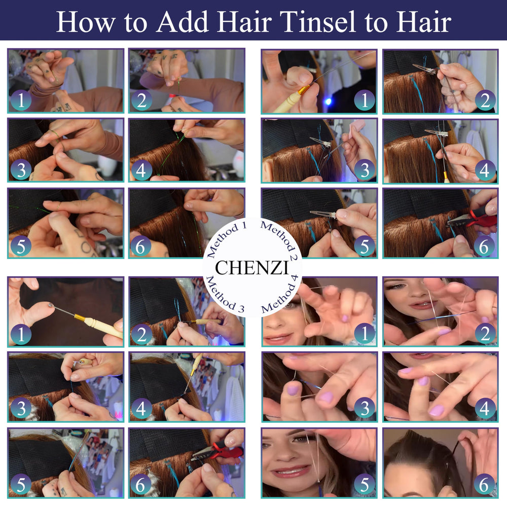 CHENZI festive hair tinsel on party-ready style for cosplay and holidays.