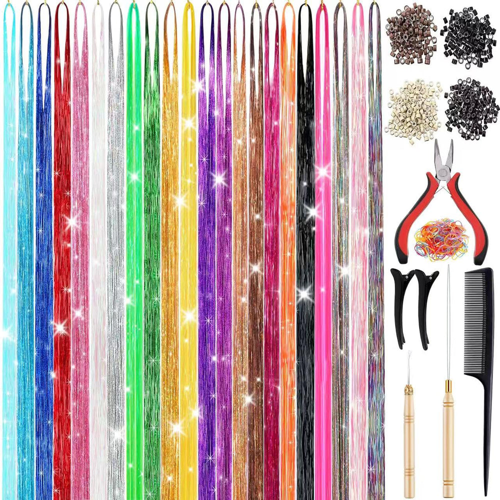 CHENZI hair tinsel kit with 22 colors and 7700 strands for vibrant looks.