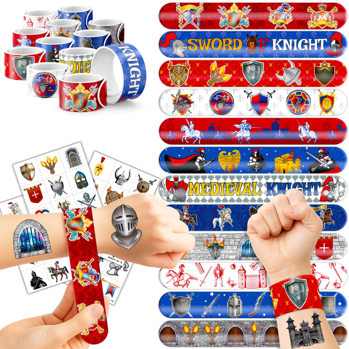 Cherisnowy set medieval caballeros, tatuajes para fiestas temáticas divertidas.
