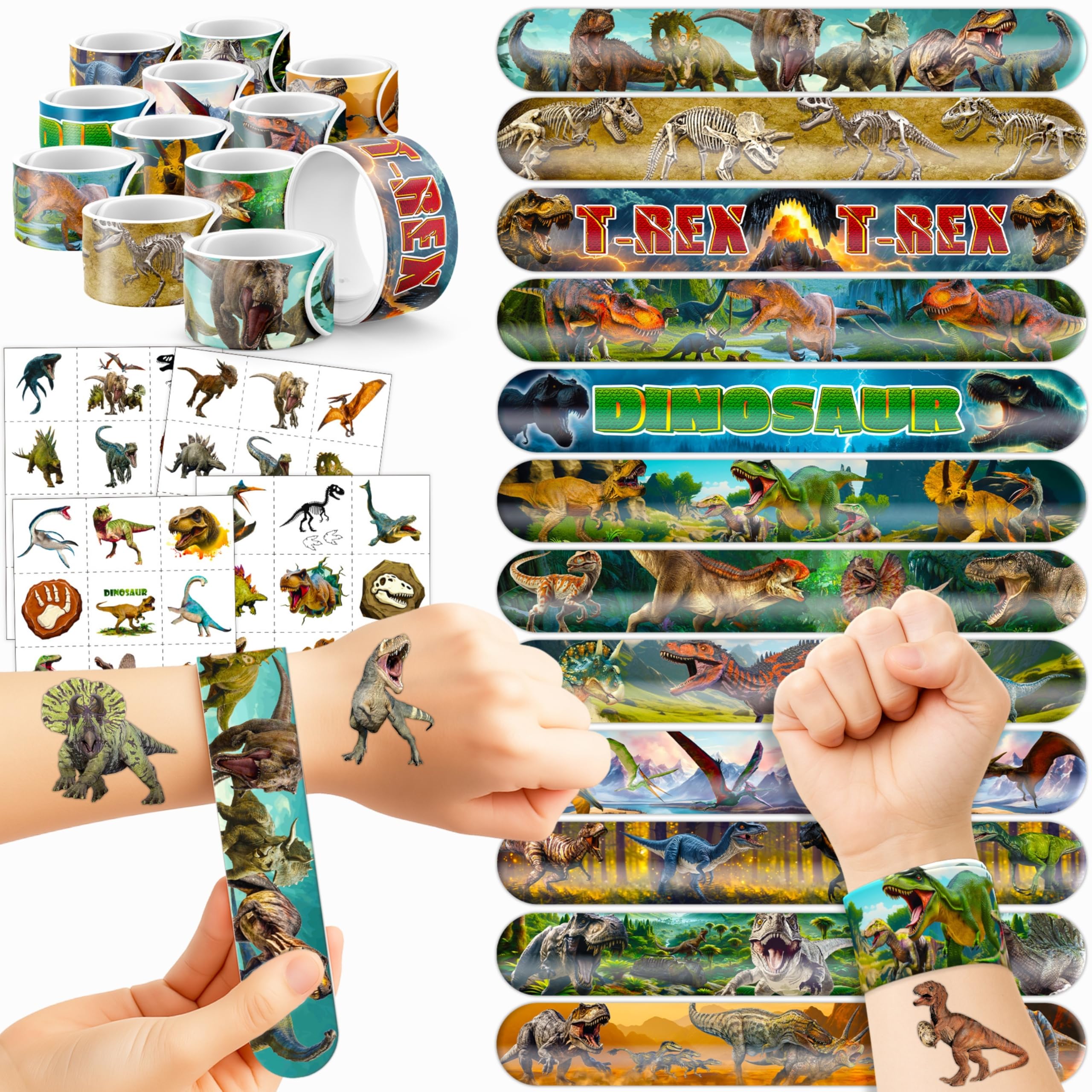Cherisnowy dinosaurio 3D tatuaje pre-cortado, fácil de aplicar y seguro para niños