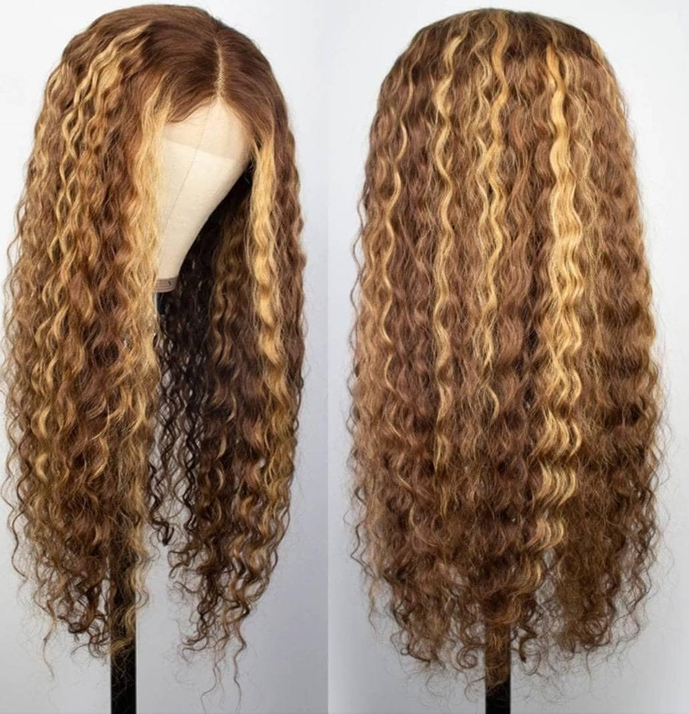 Chesma honey blonde 4/27 wig close-up highlighting vibrant color and texture.