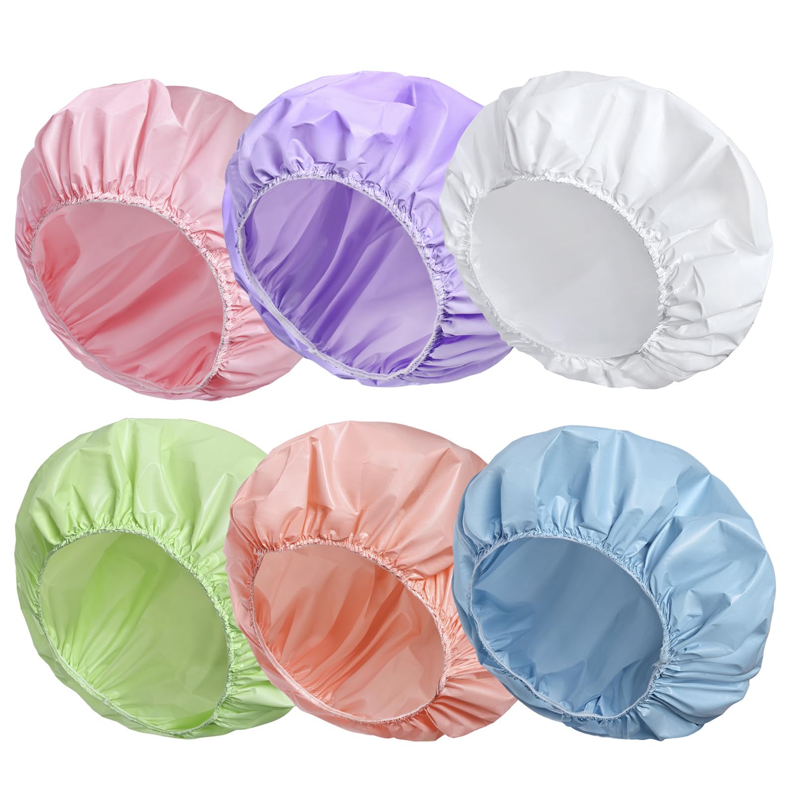 CHFONG 6-pack double-sided shower cap keeps hair dry during showers.
