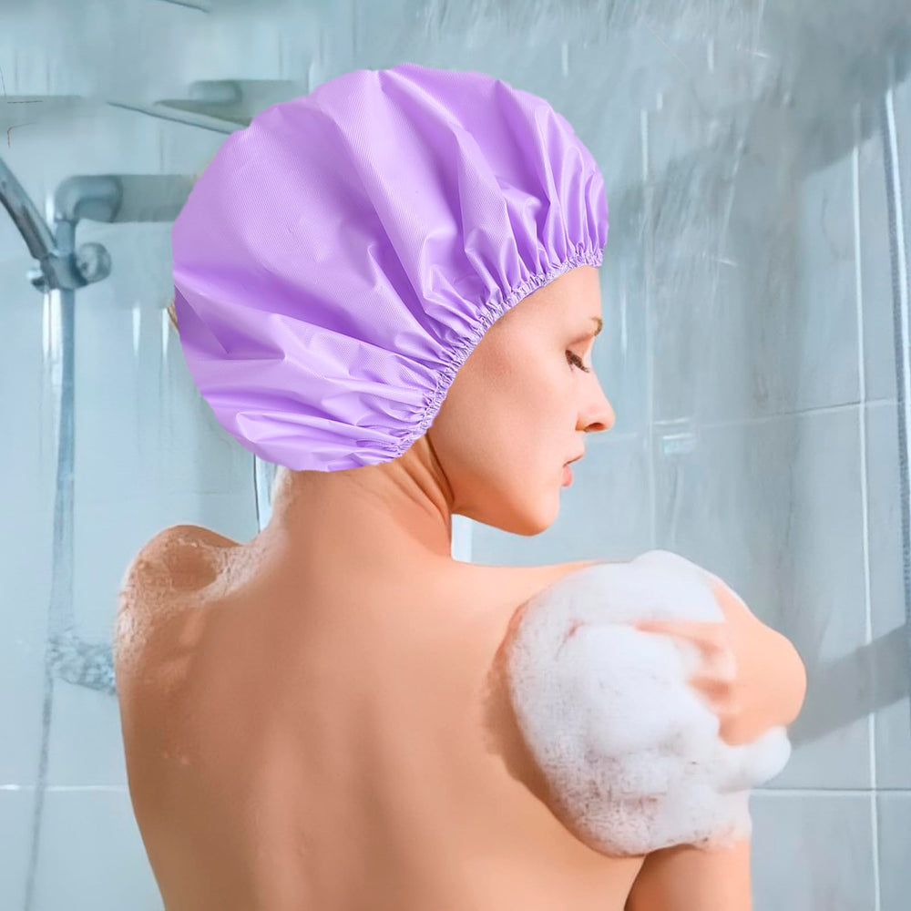 CHFONG gray shower cap adapts to many hairstyles with a comfortable, snug fit.