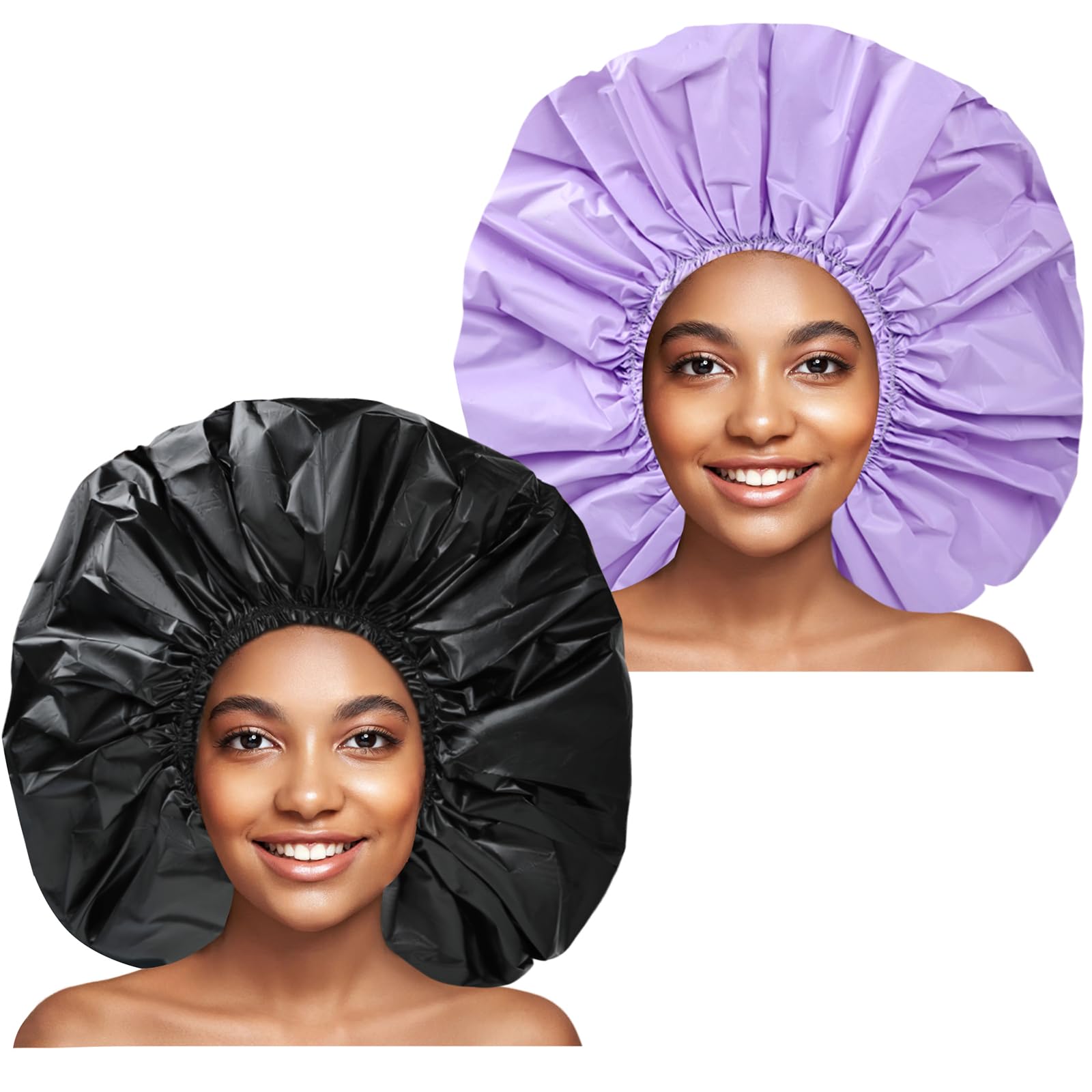 CHFONG jumbo shower cap in black protects hair from water during showers.