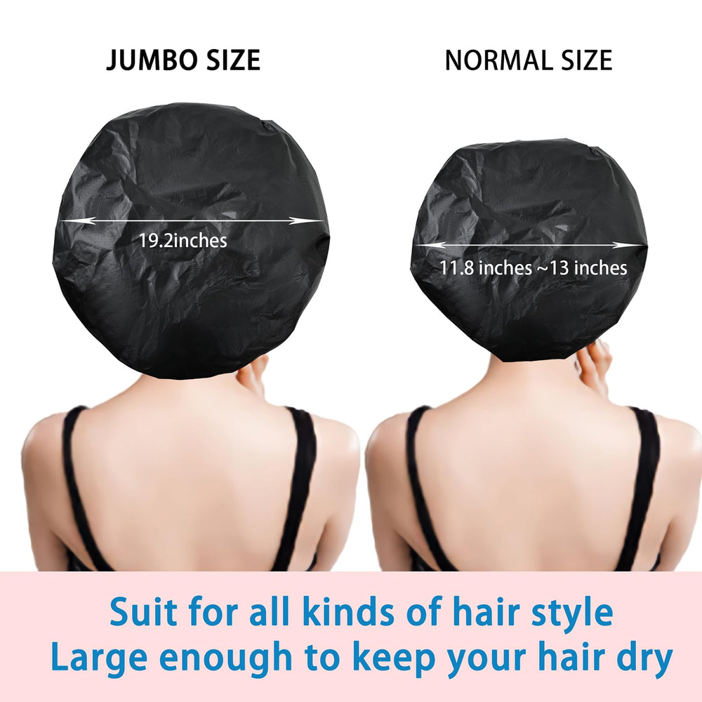 Elastic band detail on CHFONG jumbo shower cap ensures secure fit.