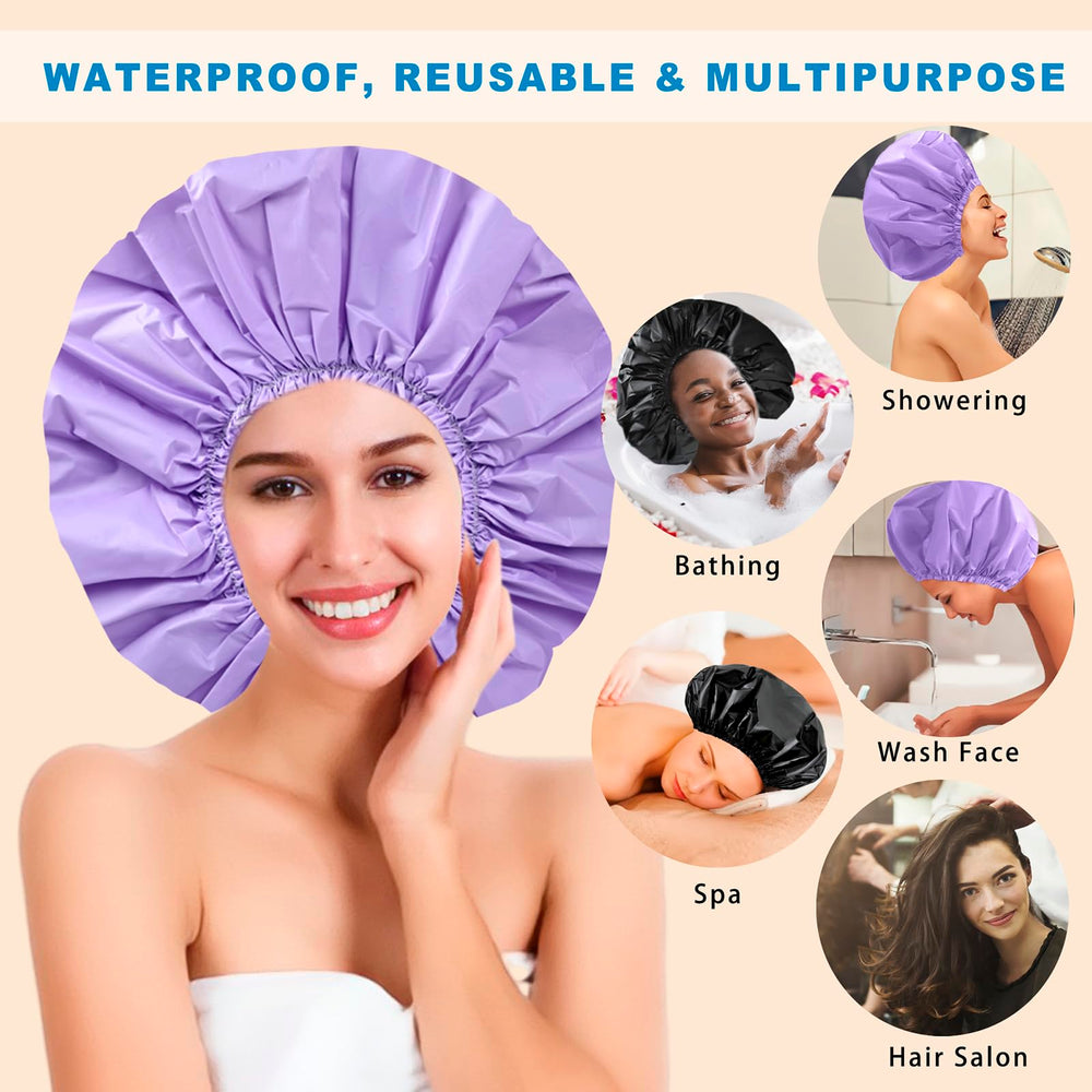 Oversized CHFONG jumbo shower cap fits long thick curls comfortably.