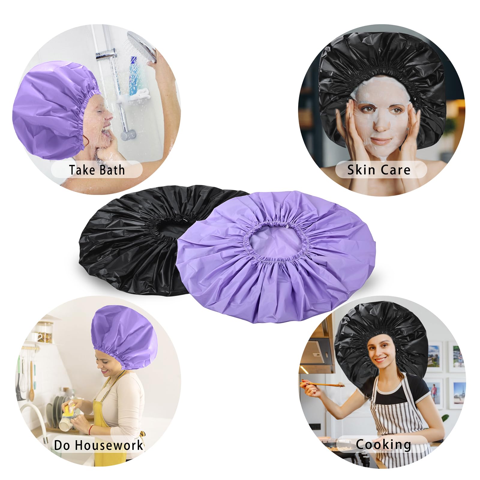 Two-color CHFONG jumbo shower cap set offers style options.