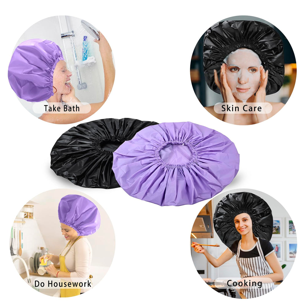 Two-color CHFONG jumbo shower cap set offers style options.