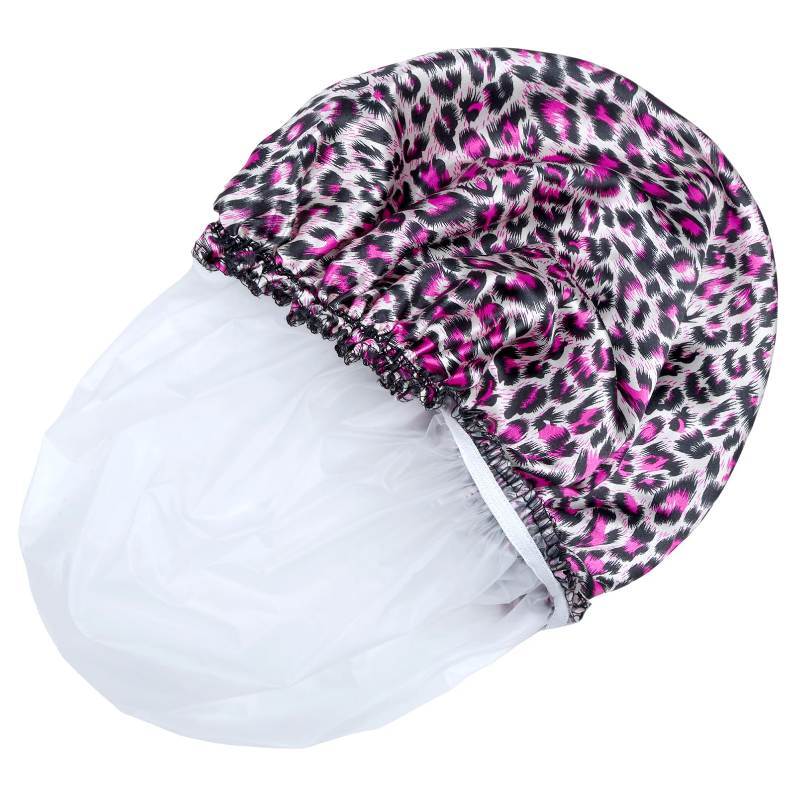 CHFONG shower cap on head demonstrates adjustable, free-size design