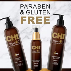 CHI Argan Oil Conditioner bottle enhances shine and frizz control