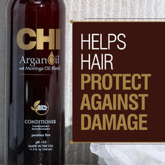 CHI Argan Oil Conditioner: textura satinada que facilita peinado y reduce frizz.