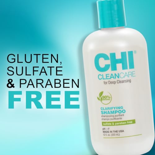 CHI CleanCare aloe vera y manzanilla azul en la etiqueta del champú